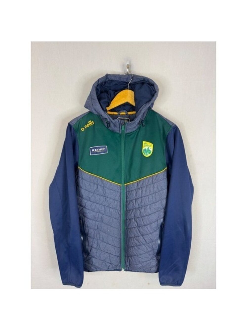 O'Neills Kerry GAA Hybrid Hooded Jacket Mens Medium Green Blue Quilted Full Zip